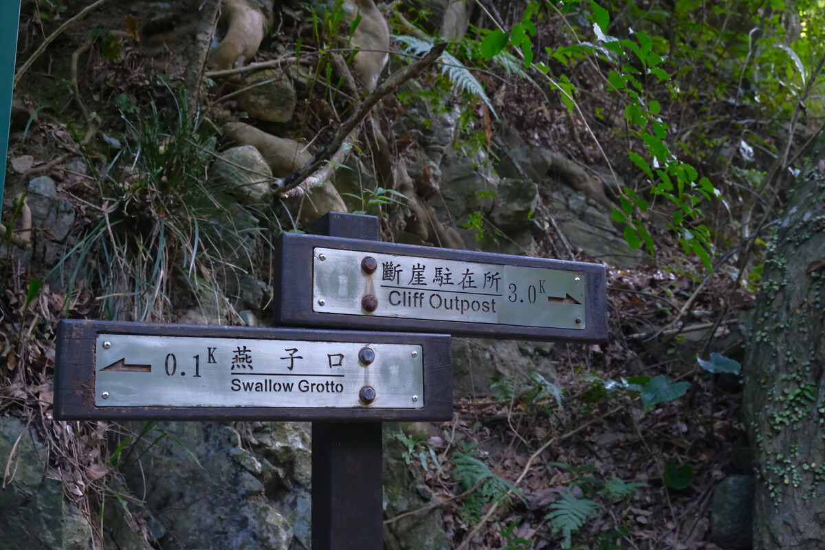 Sign post showing Swallow Grotto and Cliff Police Station.